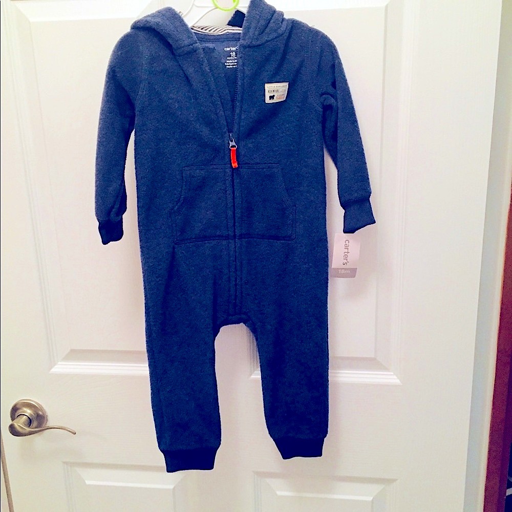 Boy’s Jumpsuit, Carter’s Bear Theme, 18 no., Zippered, Hoodie, NWT